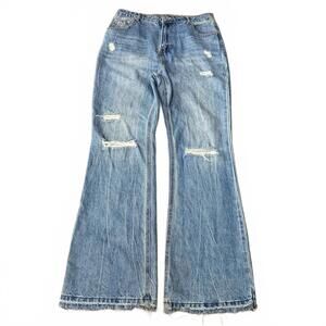 vintage-style distressed flared wide-leg baggy jeans32x34